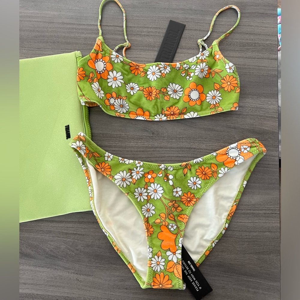 FINAL SALE Triangl Swimwear Floral Bikini in Green and Orange